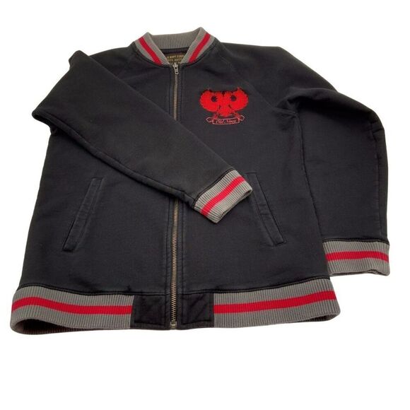 Old Navy Jacket Mens Large Black Red Surplus Reg‎ Issue Varsity Letterman Zip Up - Picture 3 of 9